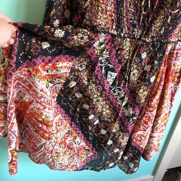 🆕Free People Patchwork Style Ruched Bodice Dress - Picture 5 of 7